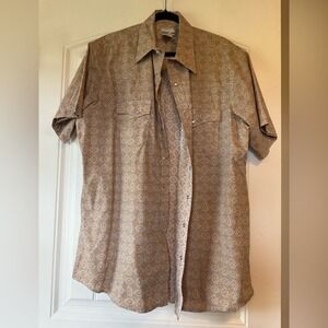 Wrangler Western Shirt Mens XL Tall Short Sleeve Geometric Print Snap Button